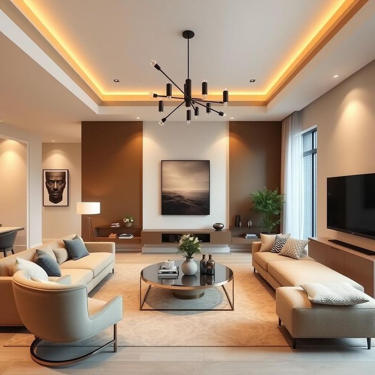 Luxury Drawing Room with Bookmatched Marble TV Backdrop & Fluted Slats #31